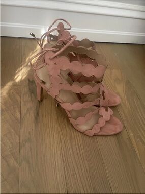 BCBGeneration Dusty Rose Scalloped Lace-Up Suede Heels